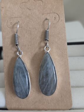 Gray Teardrop Stone Dangle Earrings - Unbranded